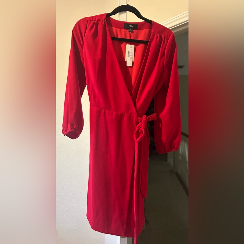 J. Crew NWT Wrap Dress Long Sleeve V-Neck Red Size 4 Date Night Career Business